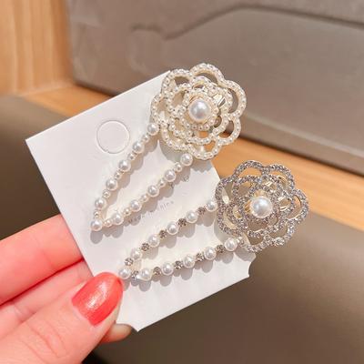 Koreanischer Stil Perle Strass Kamelie Haarspange Perle Seite Entenschnabelspange Damen Pony Spange