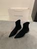 French suede pointed thick heel short boots women's autumn and winter new rear zipper low heel bare boots elastic thin socks boots women