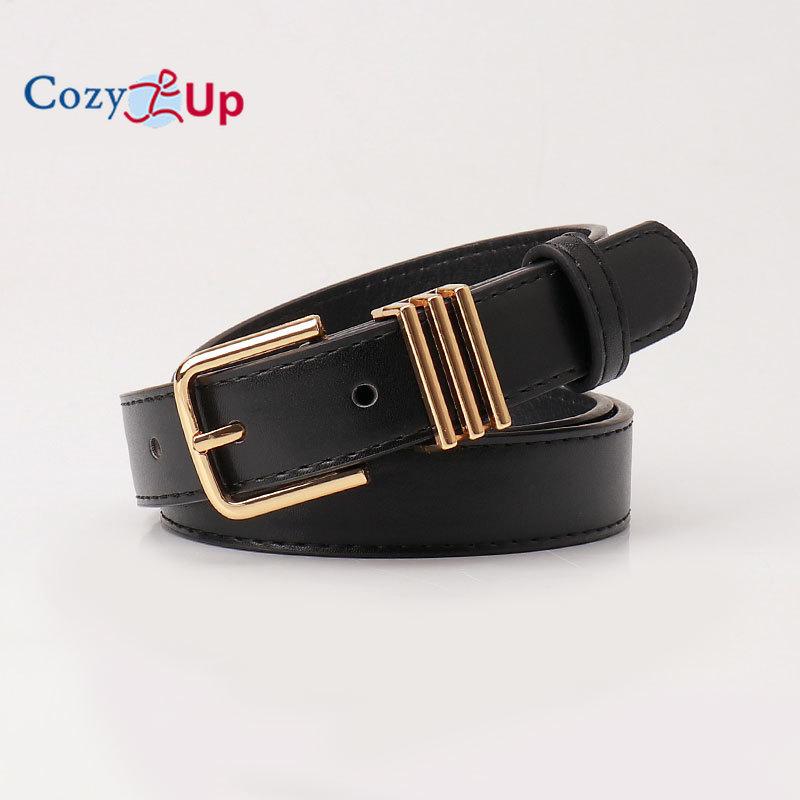Women Leather Belt with Gold Buckle Ladies Faux Leather Belt for Jeans Pants