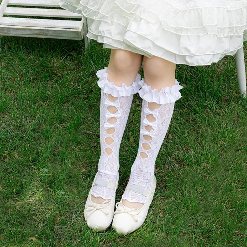 Ballet Inspired Lace Trim Leg Warmer for 3-13Y Girls Stretchy Ribbed Cuffs Soft Combed Cotton Leggings Accessories