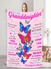 To My Granddaughter Warm Wishes Butterfly Pattern Fleece Throw Soft Cozy Blanket with Inspirational Message for Her