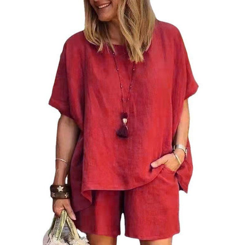 Loose Short Sleeve Two-Piece Set Spring Summer Fashion Elegant Cross-Border Short Pants Outfit Women's Skirt Ensemble