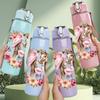 1PC Pink Bow Vintage Retro Pattern 750ml Color Plastic Sports Water Bottle Leakproof Flip Straw Lid Suitable for Sports Office Home Use