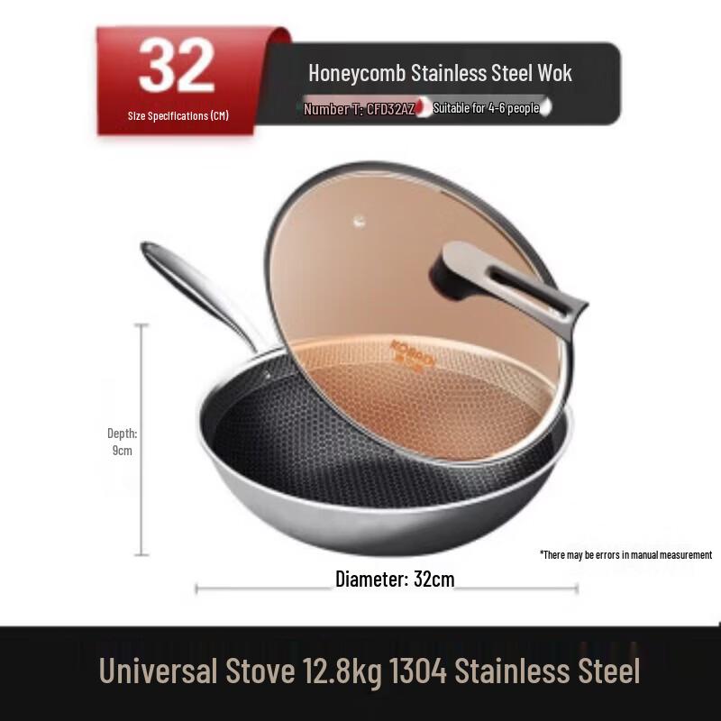 KOBACH 304 Stainless Steel Honeycomb Non-stick Wok
