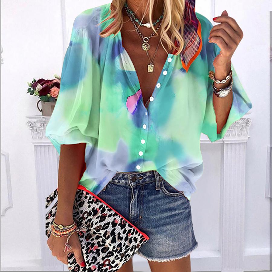 2023 Лето Осень Новые модные женские топы Многоцветный рендеринг с принтом и короткими — фото 5