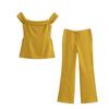 Kaslead New Arrival Women's Clothing Fashion Style Fashion Side Slit off Shoulder Tops Bell-Bottom Pants 8940500