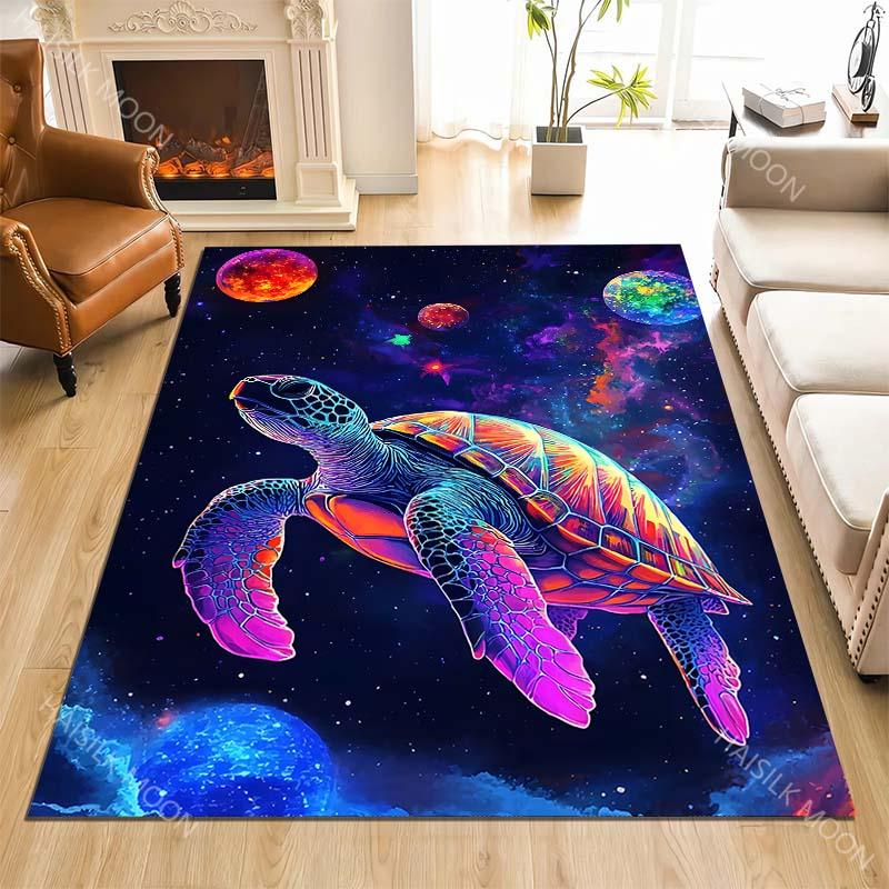 Colorful turtle in space Print Carpet Rug for Living Room Bedroom Sofa Doormat Home Decor Non-slip Floor Mat