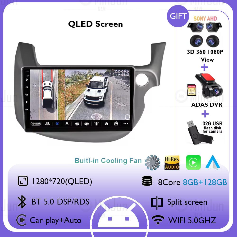 Android 14 Car Radio For HONDA FIT JAZZ 2007-2014 Right Hand Drive Carplay Auto Multimedia Video Player Split Screen Head Unit