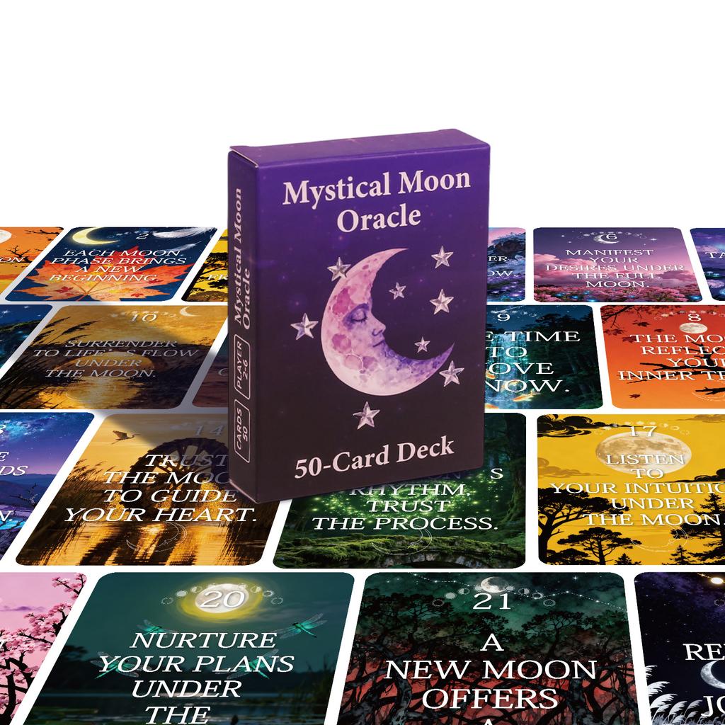 Mystical Moon Oracle Deck - 50 Cards 9*6.7cm for Spiritual Guidance, Manifestation & Moon Phase Rituals