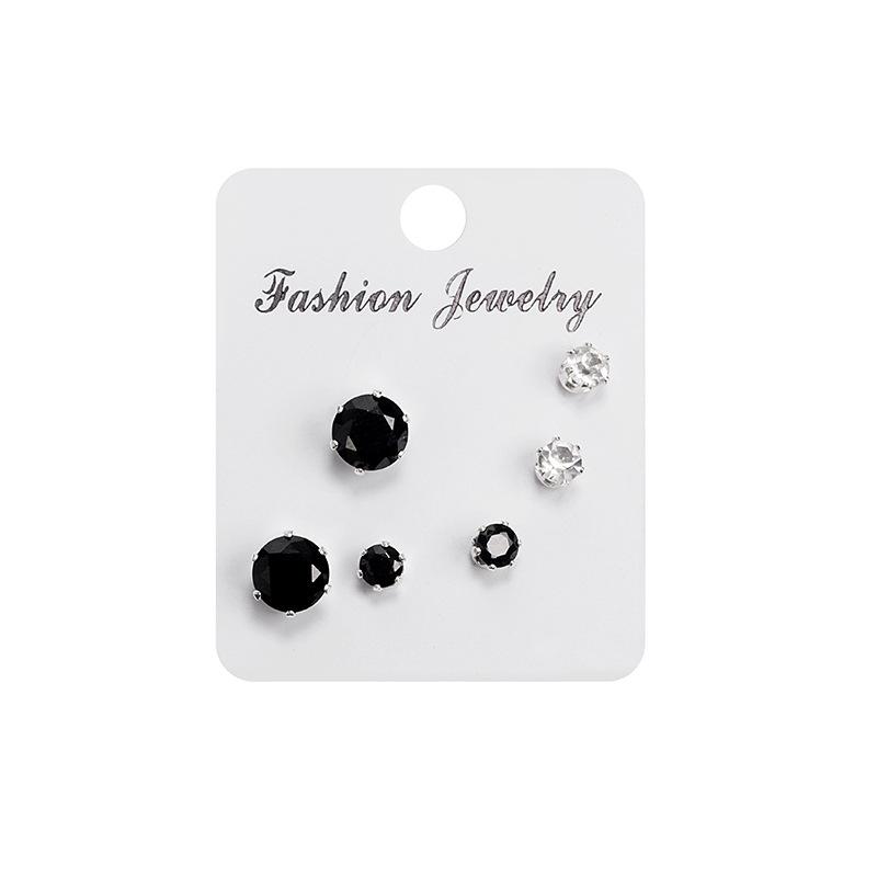 Simple Geometric Diamond-Set Earrings Set 3 Pairs Of Black And White Diamond Stud Earrings, Small Goods.