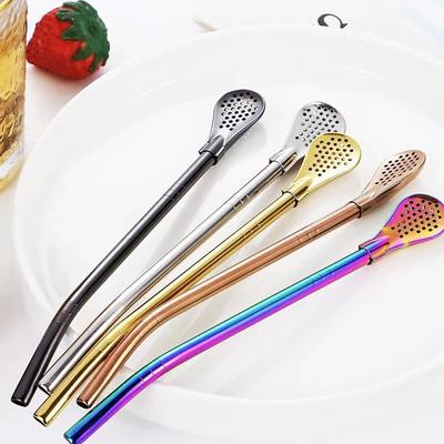 Colorful 304 Stainless Steel Tea Drinking Straws Spoon Yerba Mate Tea Filter Reusable Metal Kitchen Bar Milk Tea Stirring Spoon