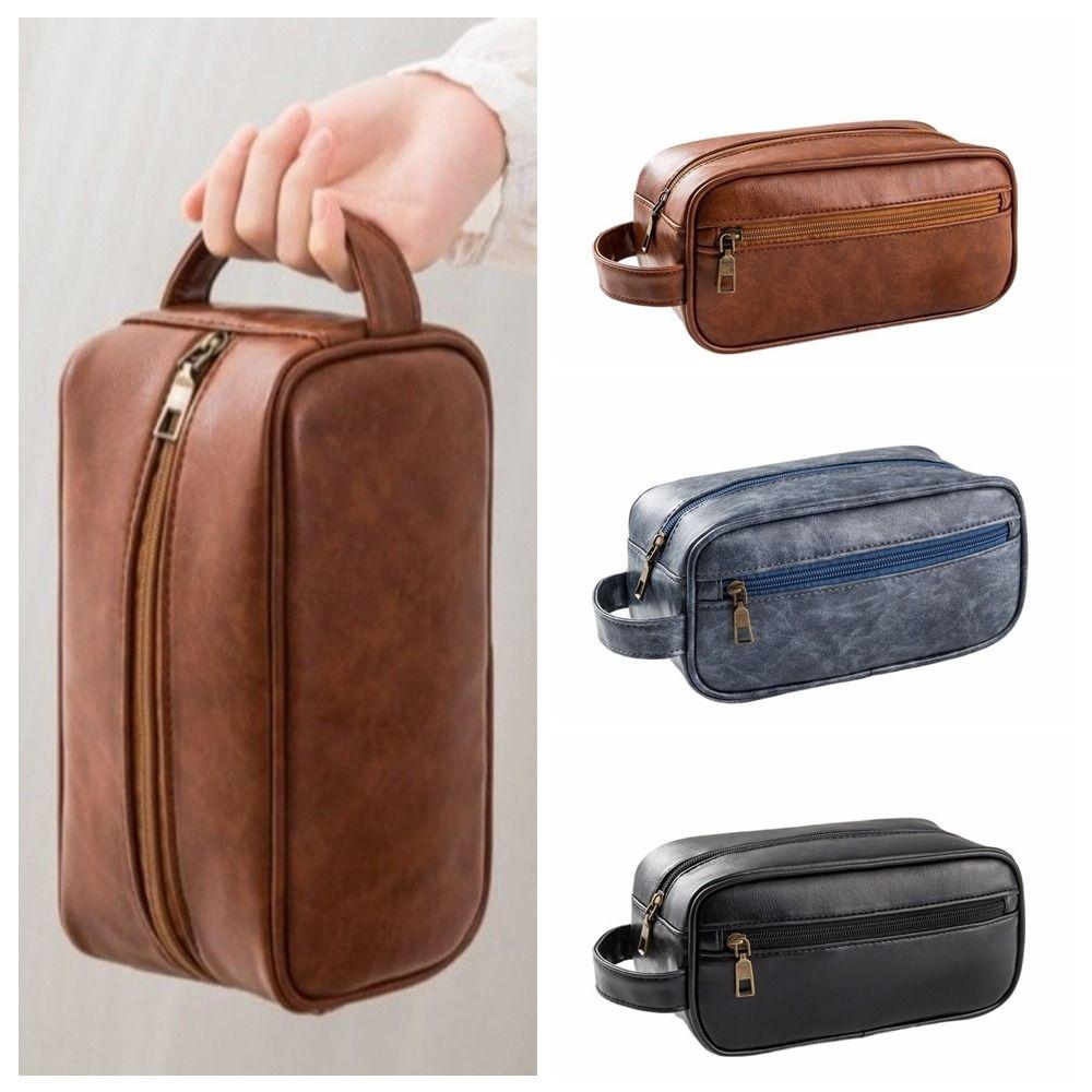 Zipper Men Cosmetic Bag Waterproof Toiletry Storage Bag Portable PU Wash Bag  Outdoor
