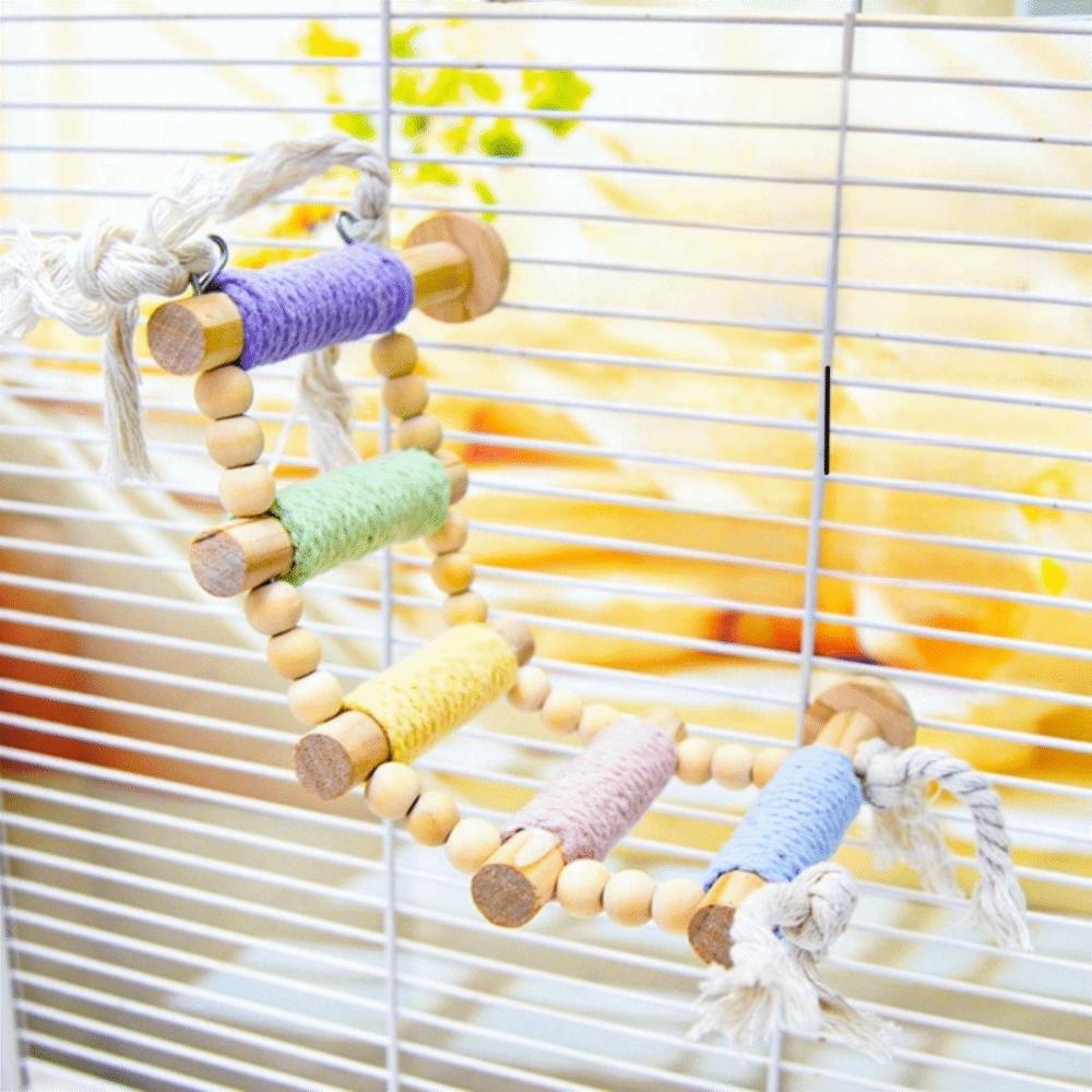 5/8/10 Steps Bird Cotton Rope Ladder Hanging Wood Bird Perch Safe Parrot Climbing Toy Cockatiels
