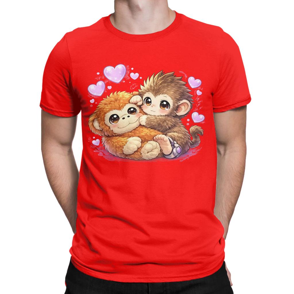 Classic Funny Graphic 100 Cotton Tshirt Cute Monkey Hugging Plush Tops Tees For Unisex