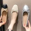 Fashion 2025 Ladies Silver Patchwork Bowtie Ballets Cloth Fabric Flats Round Toe Mocasines Dress Slip On Ballerinas Shoes Women Wedding