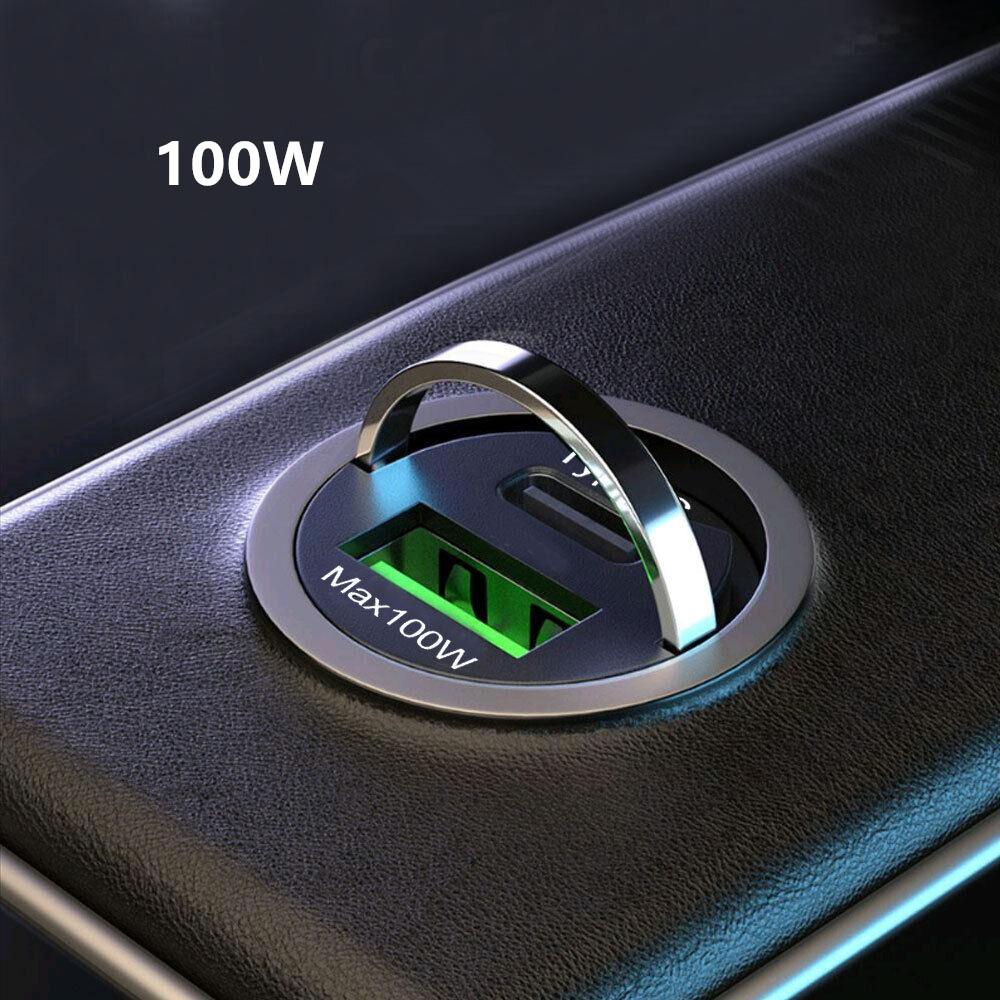 100W USB Phone Charger Type C QC3.0 Black Fast Charging Car Interior Accessories