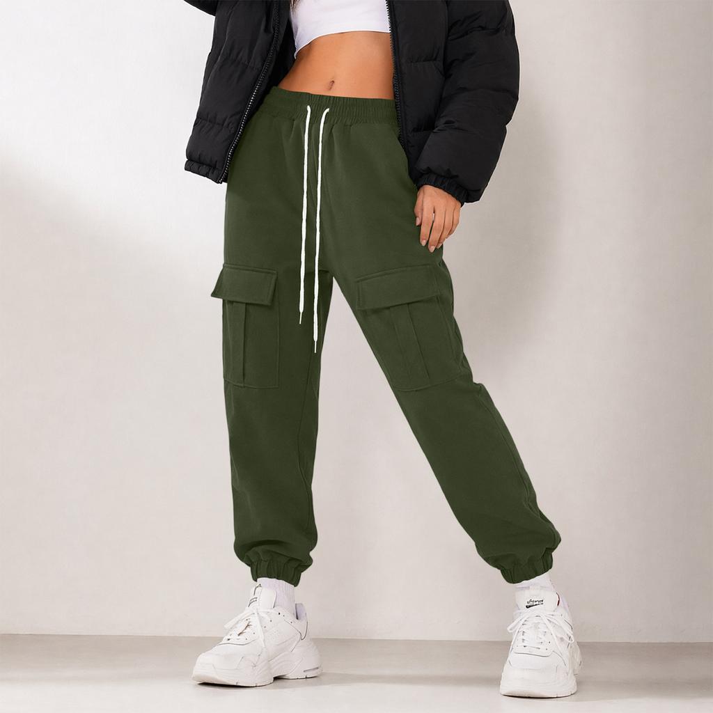 Damen - Gefütterte Cargo-Jogginghose mit schmal zulaufendem Bein, lockere Passform, für winterliche Freizeitkleidung