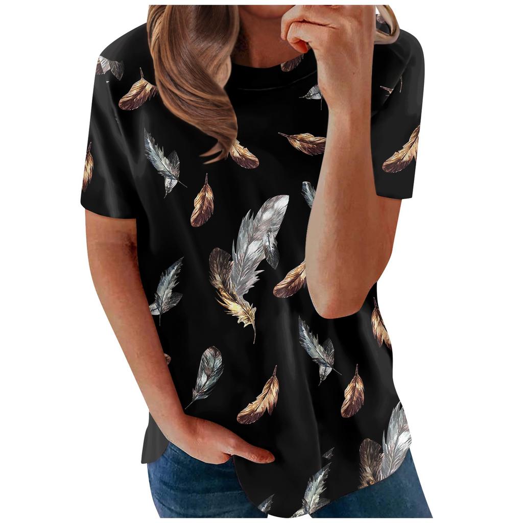 Women's Fashion Casual Print Round-neck Short Sleeves Printed T-shirt