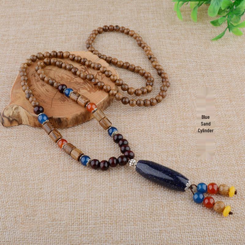 

Винтажное этническое ожерелье-подвеска из хлопка и льна с деревянными бусинами и подвеской Бодхи