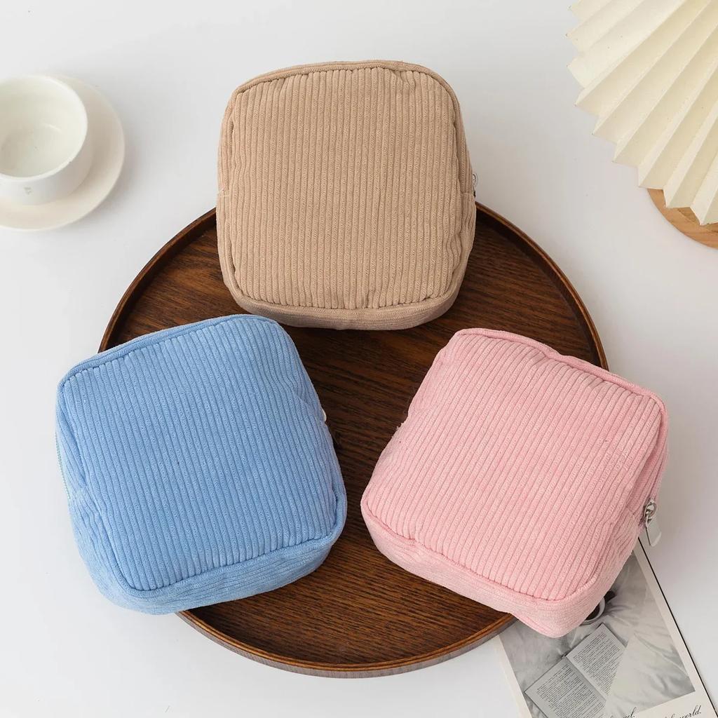 New  Corduroy Makeup Bags Women Cosmetic Bag Clutch Bag Makeup Pouch Sanitary Napkins Bag Coin Purse Coin Pouch Mini Cute Purse