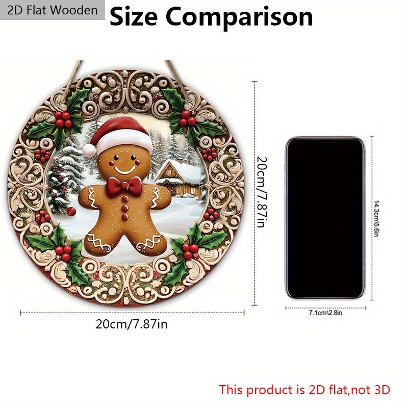 Wooden Christmas Sign with Gingerbread Man Pattern - Navidad Round Sign for Front Door, Wall Hanging Decor - Ideal Christmas Decoration