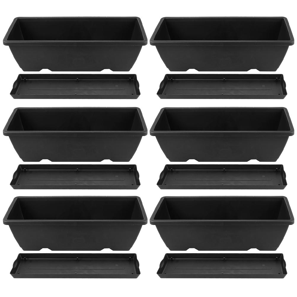 6Pcs Rectangular Flower Pots Outdoor Garden Boxes Plastic Planter Containers With Drainage Holes Pots