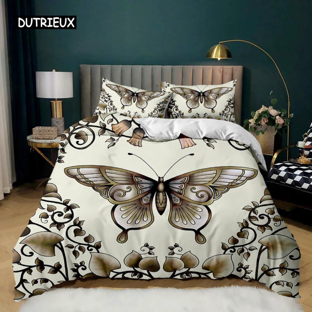 Butterfly Duvet Cover Set Butterfly Plum Branch Pattern Bedding Set Soft Bedclothes Twin Queen King Size Polyester Qulit Cover