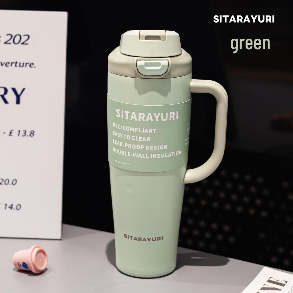 SITARAYURI Isolierter Auto-Kaffeebecher aus 304 Edelstahl mit Griff, Großes Fassungsvermögen