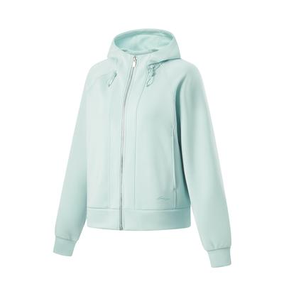 Жіноча толстовка Li Ning Fitness Series з капюшоном, однотонна, з довгими рукавами, кольору пір'яно-зеленого AWDU148-2