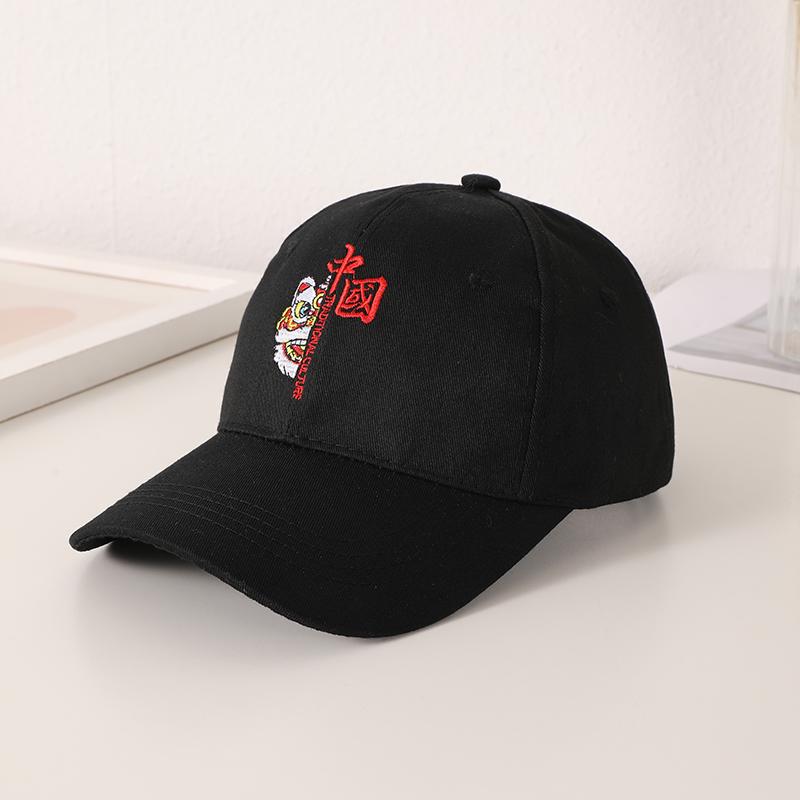 Simple Chinese Style Embroidered Printed Baseball Cap National Tide Lion All-match Hip Hop Cap Adjustable Velcro with Top Tide C
