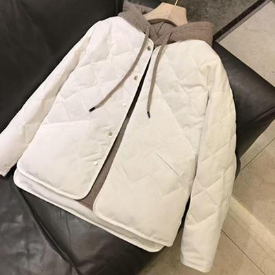 Women's 2025 Korean-Style Quilted Collarless Jacket - Lightweight, Versatile Cotton Outerwear for Spring/Autumn Fashion