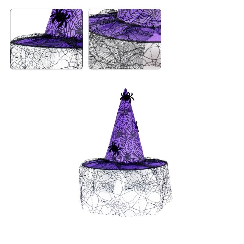 Wicked Witch Hats for Women Halloween Hat with Lace Veil Spiders Web Decors