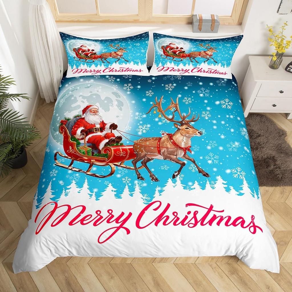 Comforter Cartoon Snowman Santa Claus Christmas Tree Bedding Set Microfiber Twin King Comforter For Boys Girls Gift