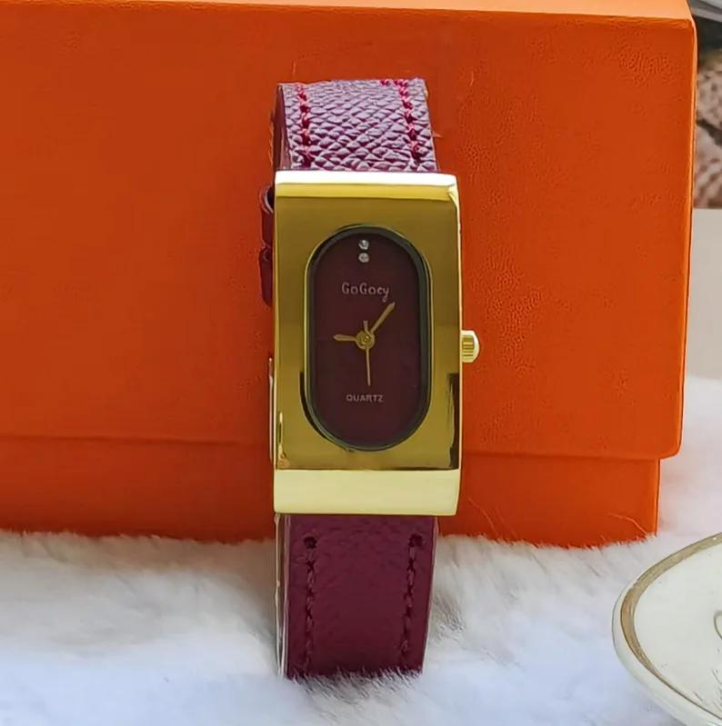 

Роскошные женские часы модной марки, женские часы с прямоугольным циферблатом, кварцевые часы с простым кожаным ремешком, наручные часы в подарок, дропшиппинг