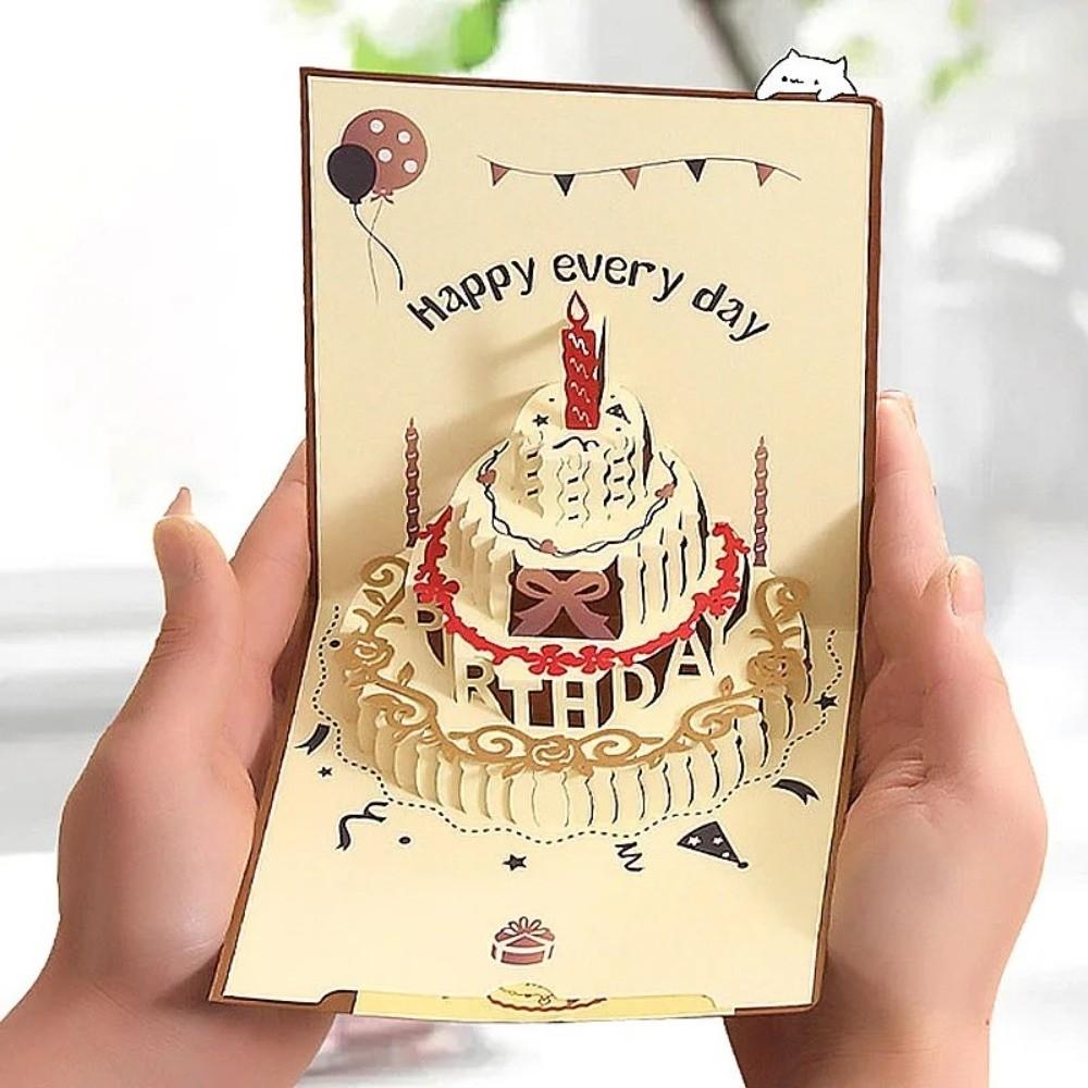 Cake Shape 3D Pop Up Birthday Card Hollow Paper Carving Invitation Card  Birthday Party