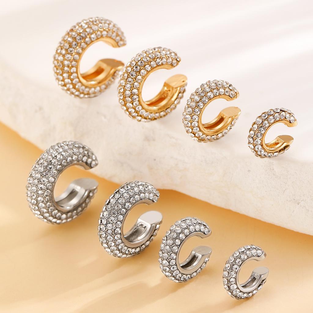 Fashion Simple C-shaped Full Inlay Zircon Glitter Fake Piercing Earrings for Women Hip-hop Rock Hot Girls Clip Earrings Jewelry