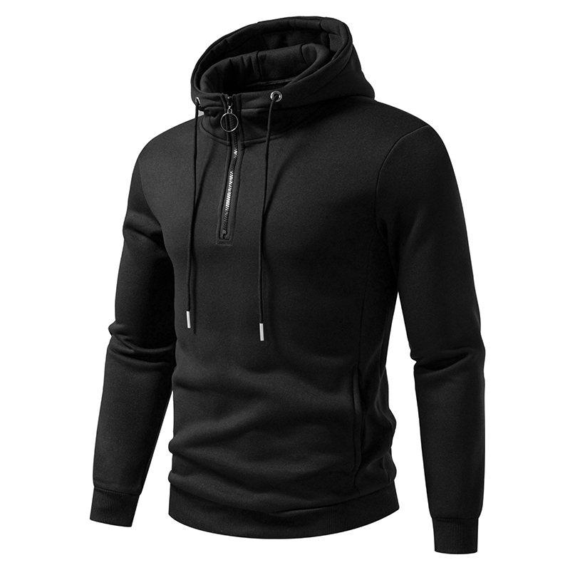 Men's Half Zipper Hooded Hoodies Solid Korean Sweatshirts Man Fashion Streetwear Hooded Sweatshirt Slanted Pocket Casual Hoodie