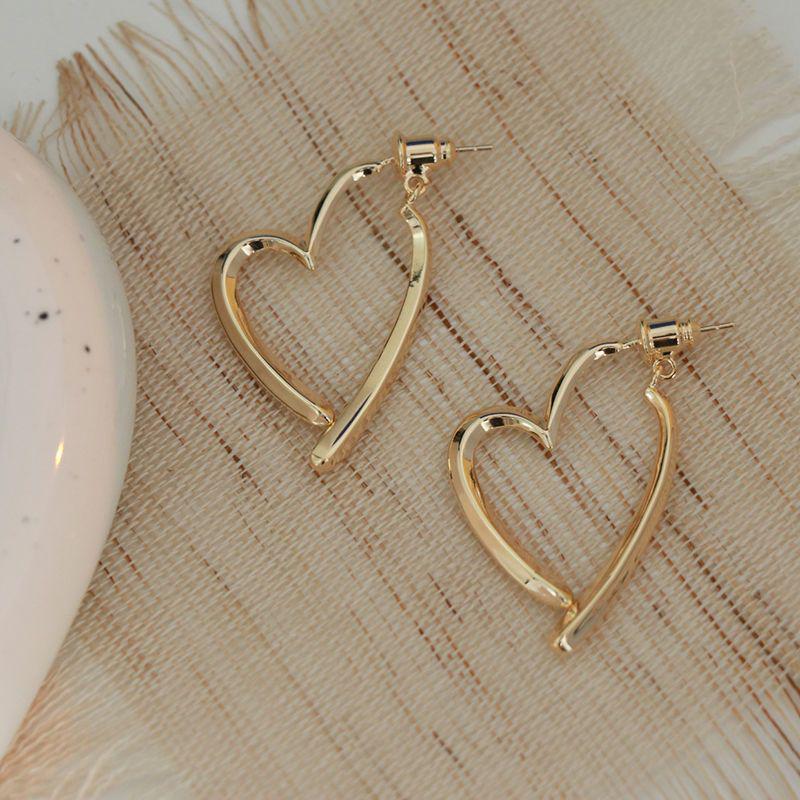 Justin S925 Sterling Silver Gold Plated Heart Earrings with Ear Cuffs - Simple Cold Style Design.