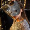 Half Face Cover Cats Woman Face Mask Rhinestone Masquerade Gloves  Halloween Prop Accessories