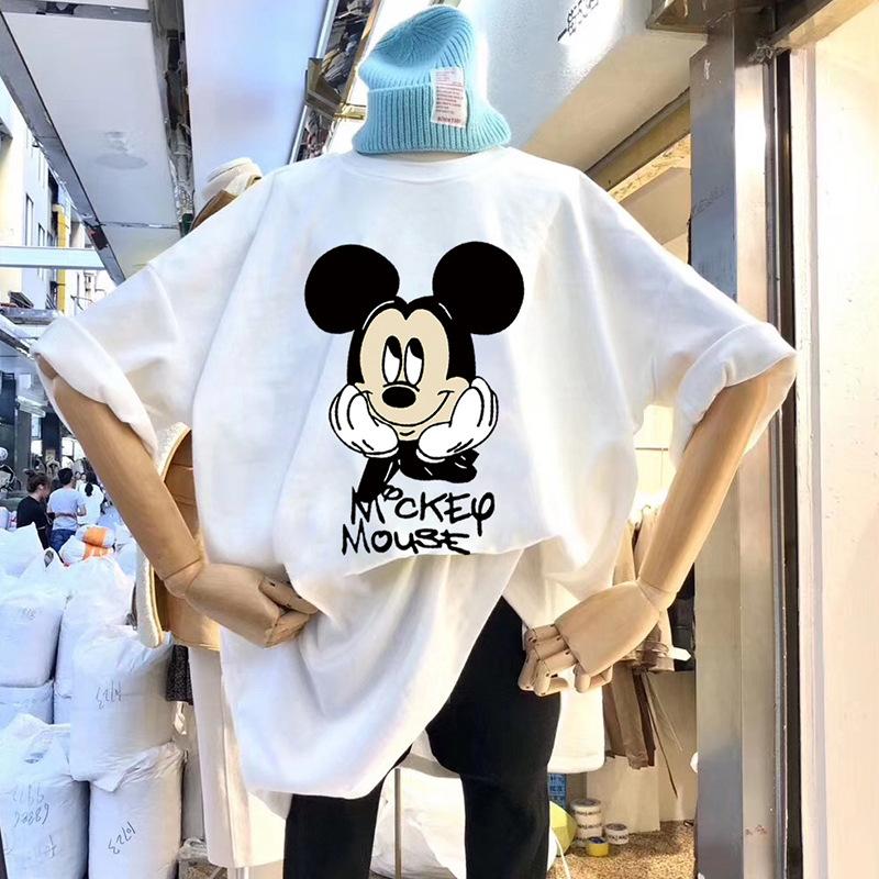 Women Cartoon Mickey Print T-Shirt Casual Round Neck Short Sleeve Loose Summer Tops S-3XL