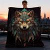 1pc Wolf Spirit Feather Throw Blanket Polyester Fiber, Lightweight Flannel, Soft & Warm, All Season Use for Outdoor, Camping Digital Print