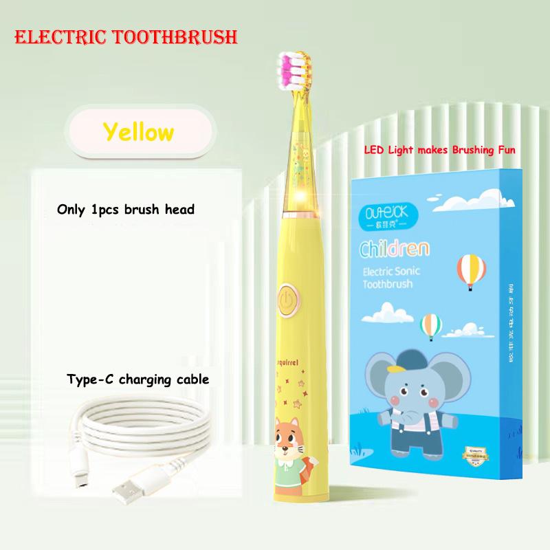 Kids Sonic Electric Toothbrush Cartoon with Colorful LED Light IPX7 Waterproof Rechargeable Overall Clean Teeth Oral Care Toothbrush