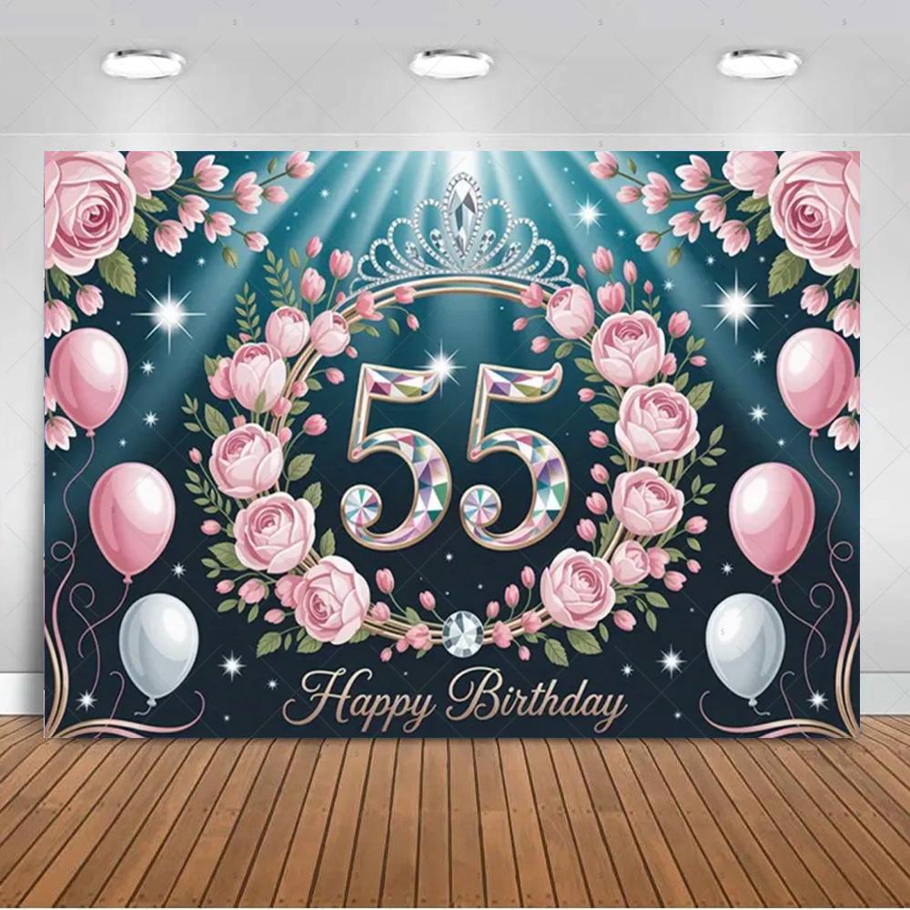 Sfondo per 55° Compleanno Forniture Palloncini Nero Oro 55 Anni Sfondo Decorazione Festa Scintillante Oggetti di Scena per Servizio Fotografico