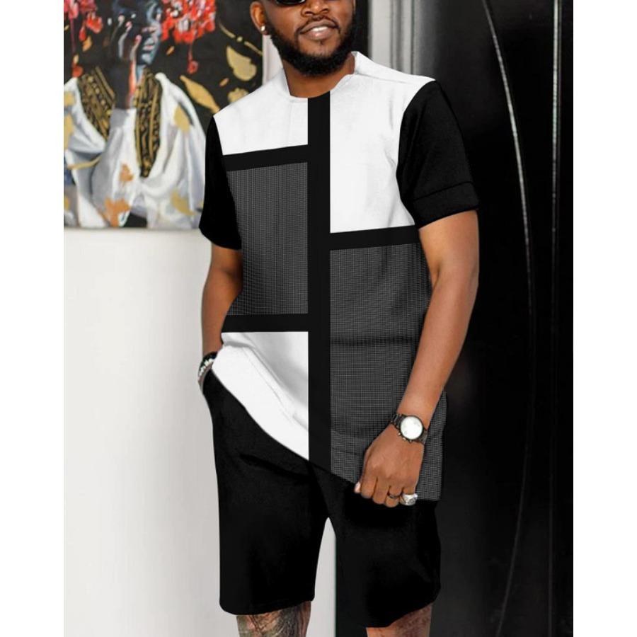 Letní pánský set Módní 2dílný set Pánské tričko Šortky Kalhoty Oblek Ležérní krátká tepláková souprava Nadměrné Vintage Pánské oblečení