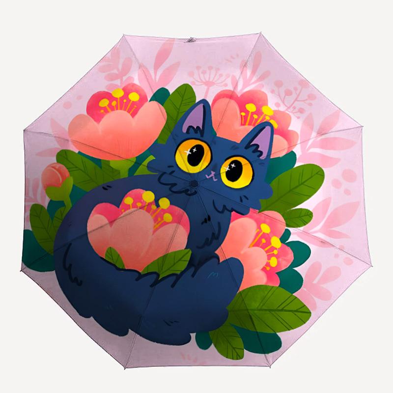 

1pc Floral Cat Automatic Open/Close Umbrella, Portable Folding Umbrella for Travel, Themed Events, It is suitable as a gift for various festivals, Out
