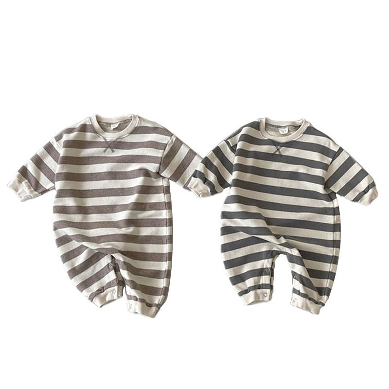 Korean Baby Cotton Striped Sweater Jumpsuit - Spring/Autumn Unisex Long Romper