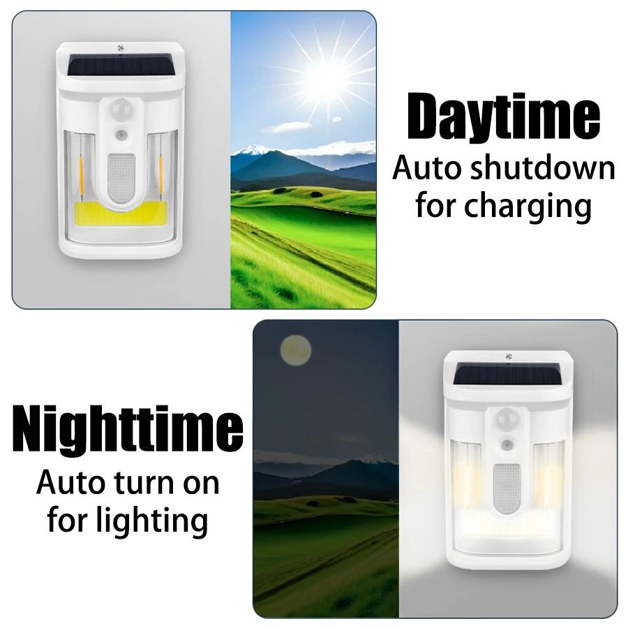 LED Outdoor Solar Wall Light Tungsten Filament Garden Lamp with Motion Sensor Night Lamp 3 Modes Solar Light for Courtyard Fence