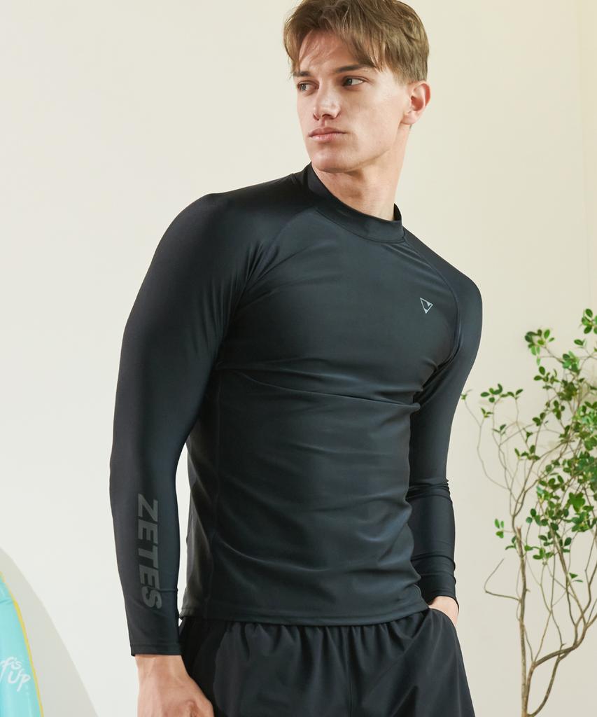 Jeteseu Men'S Slim Fit Long Sleeve Rash Guard Bk Sleeve Logo M_3A475