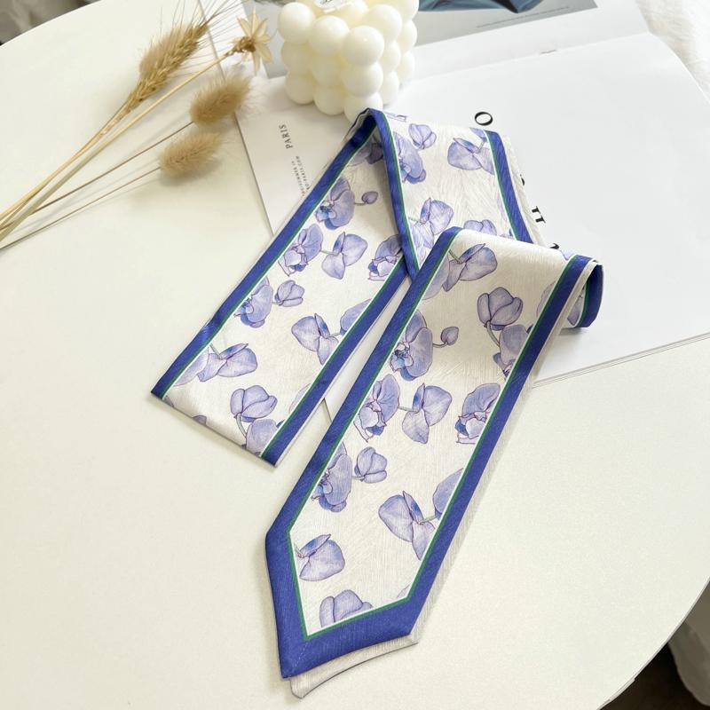 Floret Printed Hairband Silk Satin Bag Scarf For Women Skinny Long Wrist Ribbon Neck Scarves Fashion Hair Scarfs For Women