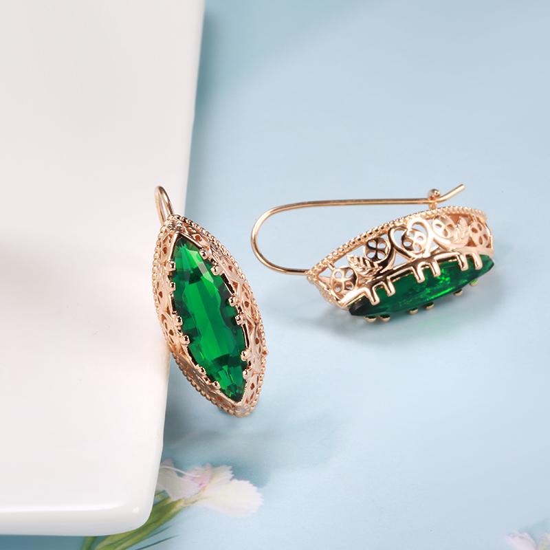 New  Rose Gold Ethnic Bride Earrings Vintage Jewelry Natural Zircon Rhombus Hollow Flower Big Drop Earrings For Women